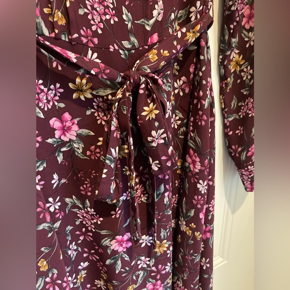 Nanette Lepore Burgundy Floral Print Long Sleeve Dress Size 6 - Picture 3 of 6